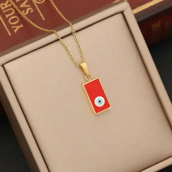 Wholesale 1 Piece Fashion Devil's Eye Stainless Steel Enamel Hollow Out Inlay Zircon Pendant Necklace
