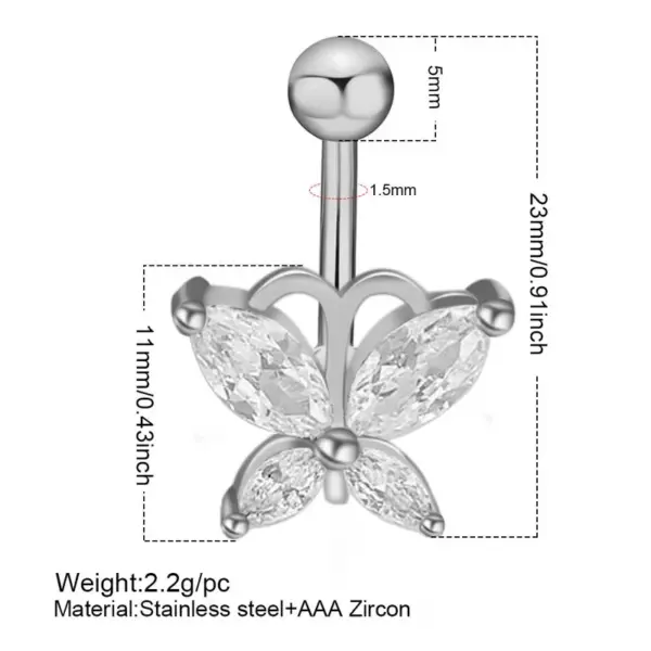 Wholesale 1 Piece Sweet Heart Shape Stainless Steel Plating Inlay Zircon Women's Belly Ring