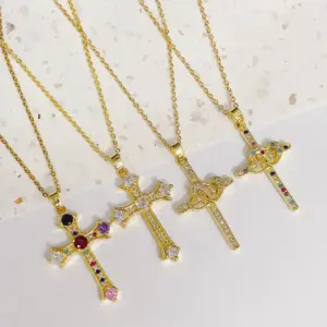 Wholesale Fashion Cross Copper Inlay Zircon Pendant Necklace 1 Piece