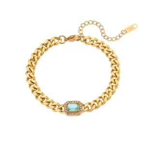 Cuban Link Chain Zircon Bracelet-Lake / Blue