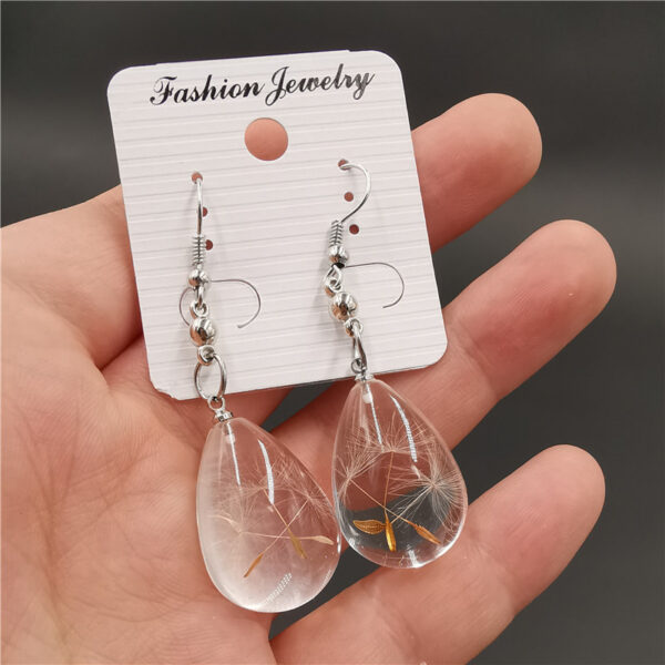 Wholesale Cross-Border Resin Glue Dandelion Dried Flower Earrings European and American Dried Flower Earrings Accessible Luxury High-End Summer
