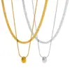 Wholesale PVD Coated Real Gold Plated 16K White Plating Water Droplets 304 Stainless Steel Simple Style Waterproof Non Tarnish Double Layer Necklaces
