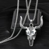 Wholesale Wild cow head skull cool men titanium steel necklace men domineering retro street Western cow bone punk pendant