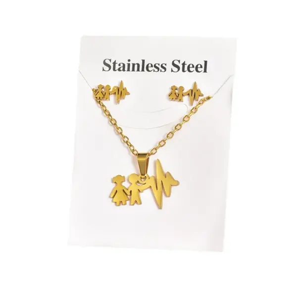 Wholesale Fashion Star Heart Shape Crown Stainless Steel Inlaid Gold Women's Earrings Necklace 1 Set