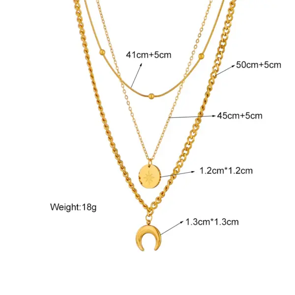 PVD Coated 18K Gold Plated Star Moon Stainless Steel Vintage Style Waterproof Non Tarnish 304 Stainless Steel Layered Necklaces