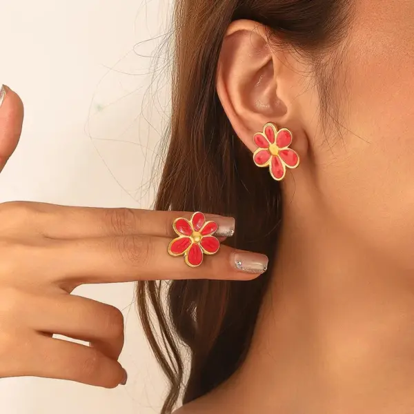 Wholesale 304 Stainless Steel Leaf PVD Coated Stone-Free 18K Real Gold Plated Handmade Romantic Shiny Waterproof Non Tarnish Frill Inlay Earrings Ear Studs