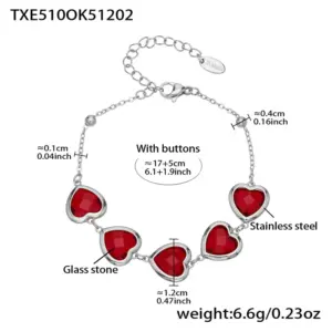 TXE510-Red Glass Stone Steel Color Bracelet 16.5+5cm