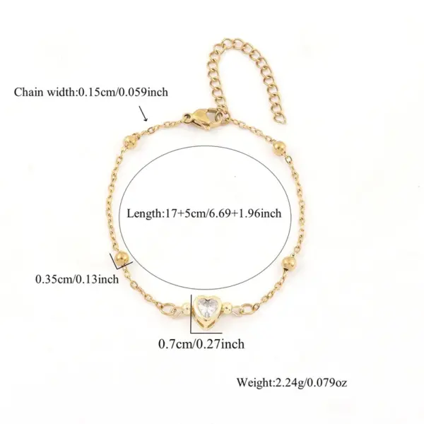 PVD Coated Real Gold Plated Heart Shape 201 Stainless Steel Copper Elegant Simple Style Classic Waterproof Non Tarnish Bracelets
