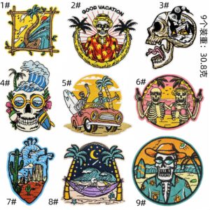 Colorful landscape skull cloth sticker set 9 pieces
