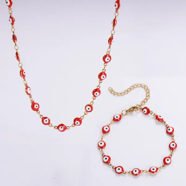 Wholesale PVD Coated 18K Gold Plated Devil'S Eye 304 Stainless Steel Classical Roman Style Waterproof Non Tarnish Bracelets Necklace