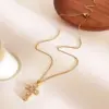 304 Stainless Steel Cross PVD Coated Rhinestones Zircon 14K Gold Plated 18K Gold Plated Sweet Commute Korean Style Waterproof Non Tarnish Surgical Steel Regular Chain Lobster Trigger Clasp Closure Pendant Necklace