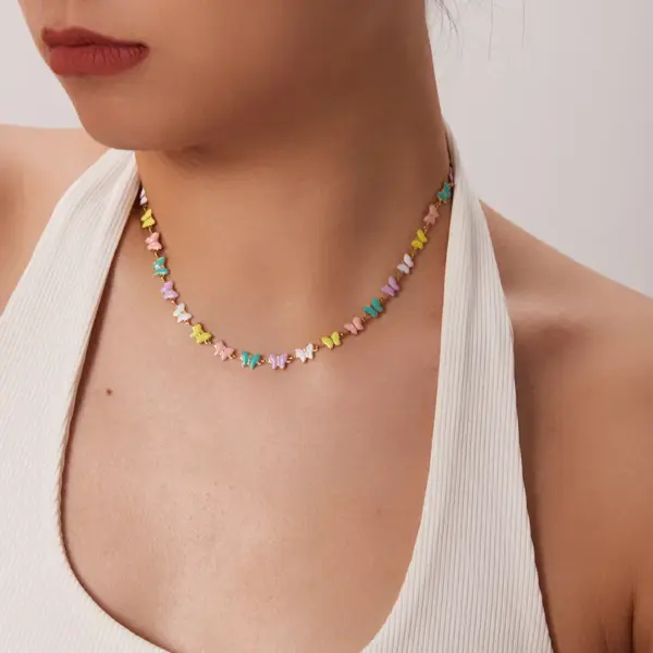 Wholesale Jewelry Fashion Butterfly 304 Stainless Steel PVD Coated Gold Plated Bracelets Necklace
