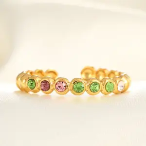 18K Real Gold Color Diamond Ring / Adjustable Opening