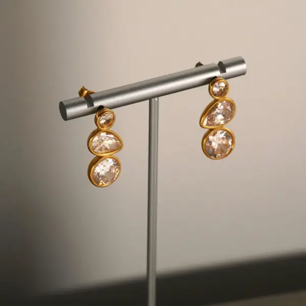 Wholesale 1 Pair IG Style Simple Style Geometric Water Droplets Plating Inlay Titanium Steel Pearl Zircon 18K Gold Plated Drop Earrings Ear Cuffs Ear Studs