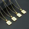 Fashion Letter Stainless Steel Inlay Shell Pendant Necklace 1 Piece
