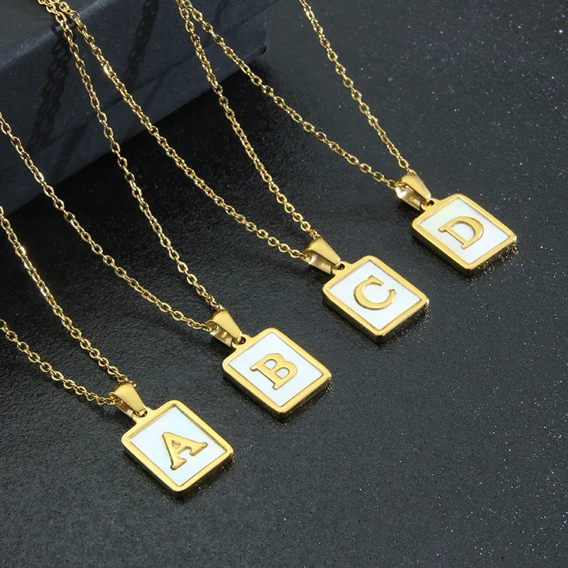 Wholesale Fashion Letter Stainless Steel Inlay Shell Pendant Necklace 1 Piece