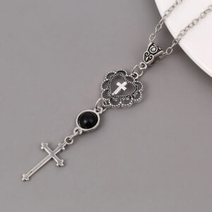 oly-57bd88076aa90caf79434f307e65ca00 Wholesale Cross-border new cross necklace pendant, agate, black, stone, heart-shaped, factory