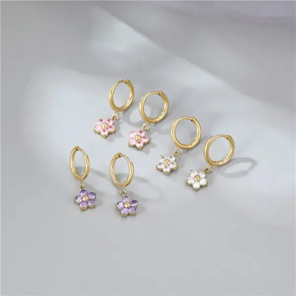 PVD Coated 18K Gold Real Gold Plated Flower 304 Stainless Steel Fashion Waterproof Non Tarnish Drop Earrings