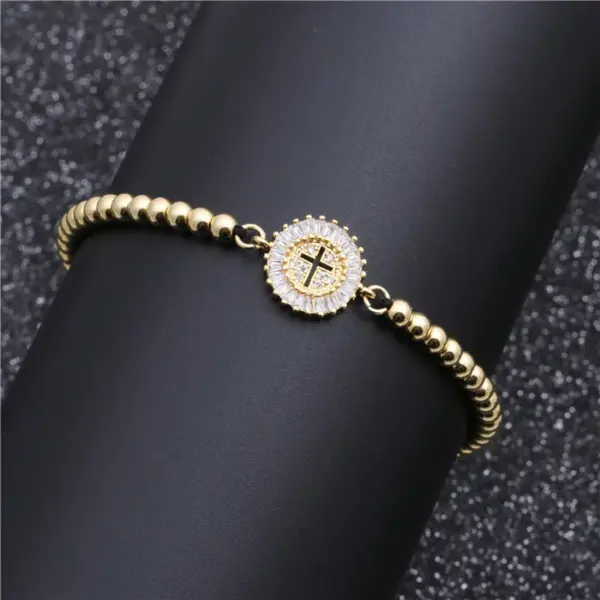 Wholesale Simple Copper Micro-inlaid White Zirconium Cross Bracelet