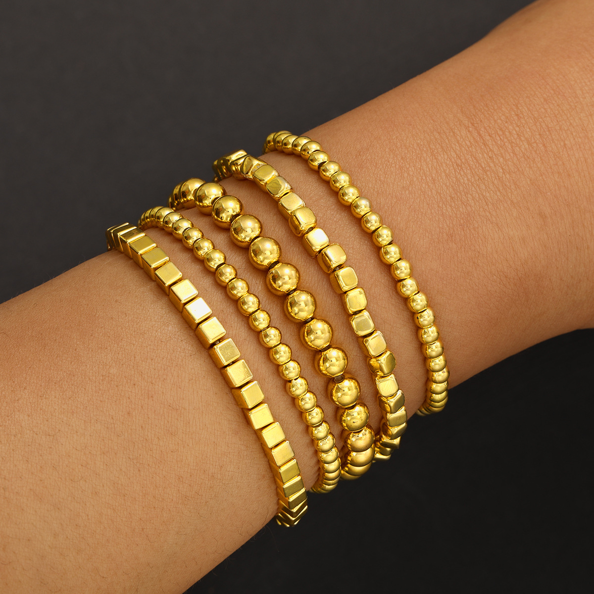 Wholesale TEMU hot selling bracelet cross-border simple round bead bracelet gold retro American B elastic beaded bracelet bracelet