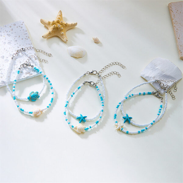Wholesale Cross-border New Style Cool Creative Fresh Ins Vacation Ocean Style Fashionable Rice Beads Stacked with Starfish Turtle Foot for Women