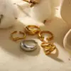 PVD Coated Real Gold Plated 18K Gold Irregular 304 Stainless Steel Solid Color Waterproof Non Tarnish Open Rings Rings
