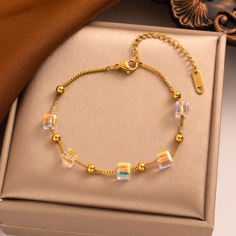 Wholesale PVD Coated Real Gold Plated Solid Color Stainless Steel Simple Style Waterproof Non Tarnish Bracelets