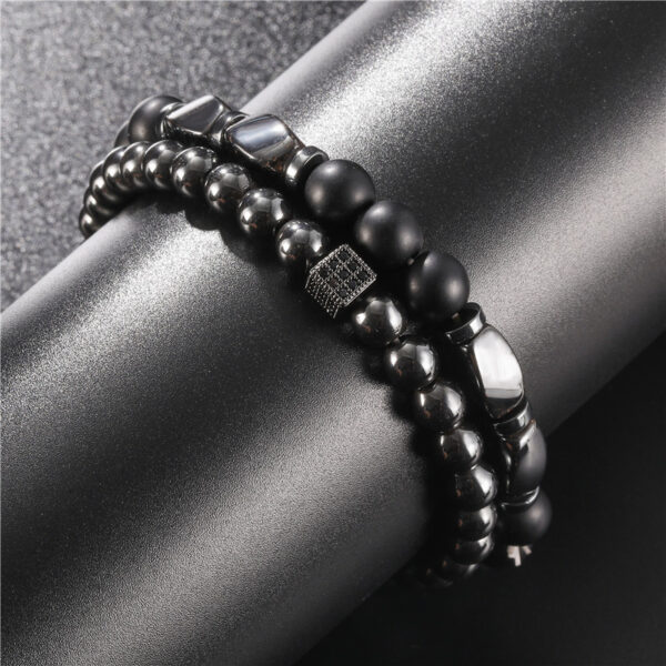 Wholesale European and American Foreign trade bracelet micro inlaid zircon dice bracelet suit cross-border hot sale black gall stone elastic bracelet male Youli