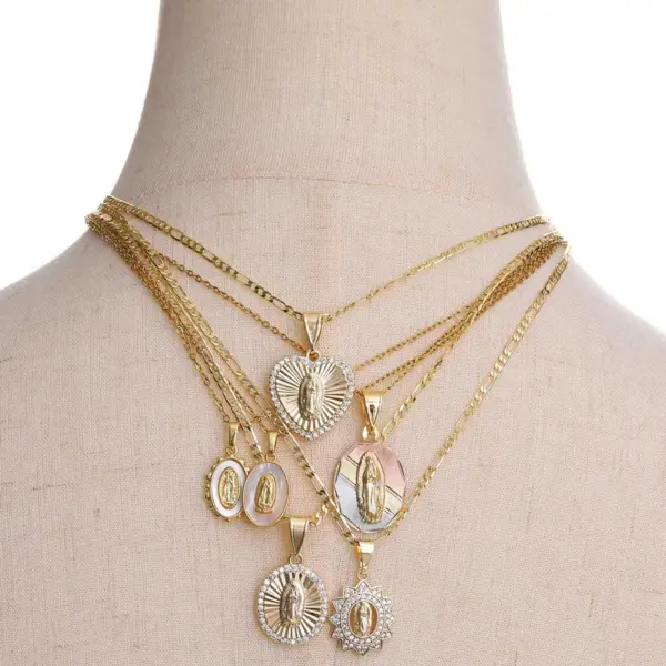 Wholesale Jewelry Religion Classic Style Human Virgin Mary 201 Stainless Steel Copper Shell Zircon 18K Gold Plated Pendant Necklace