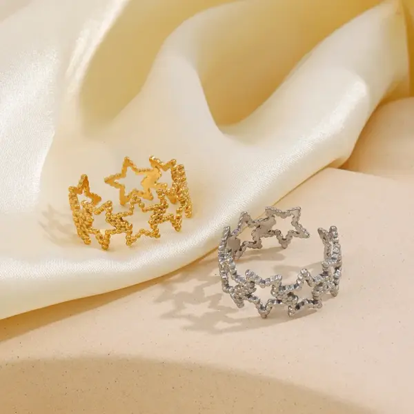 Wholesale PVD Coated 18K Gold Plated Pentagram 304 Stainless Steel Simple Style Waterproof Non Tarnish Open Rings