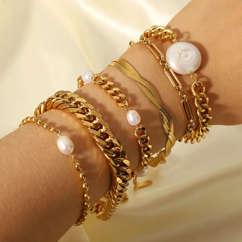 Wholesale PVD Coated 18K Gold Real Gold Plated Geometric Stainless Steel Retro Waterproof Non Tarnish 304 Stainless Steel Bracelets