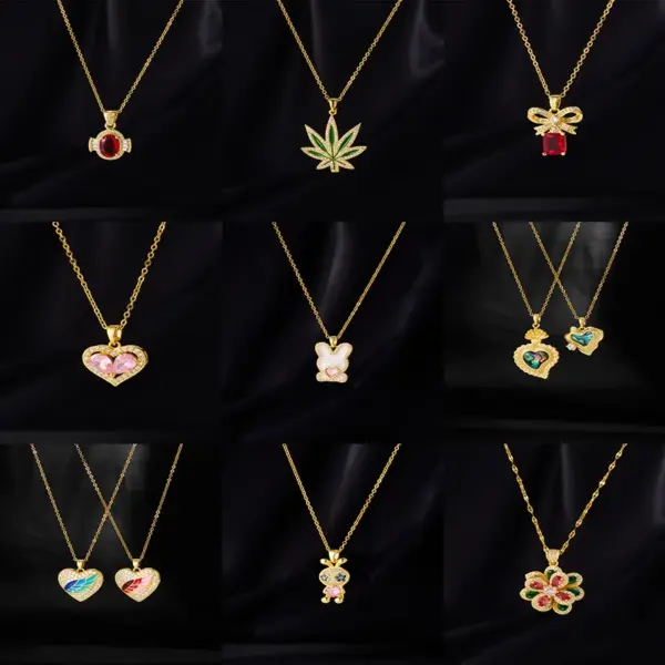 Wholesale Simple Style Cartoon Character Heart Shape Bow Knot Copper Inlay Zircon Pendant Necklace