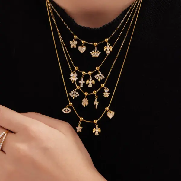 Wholesale Stainless Steel DIY Combination Necklace Fashion Versatile Jewelry Heart Bear Pendant Women's Lobster Clasp Geometric Pattern