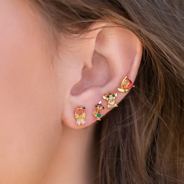 Wholesale 1 Set 1 Pair Casual Sweet Cartoon Inlay Brass Zircon 18k Gold Plated Ear Studs