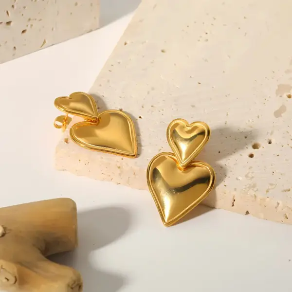 PVD Coated Real Gold Plated Heart Shape Titanium Steel Elegant Sweet Waterproof Non Tarnish Drop Earrings