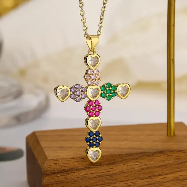 Wholesale Hip-hop Cross Copper 18k Gold Plated Zircon Pendant Necklace In Bulk