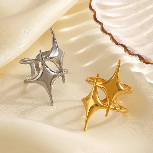 Wholesale Ion Plating (IP) 18K Gold Plated Star 304 Stainless Steel Exaggerated Waterproof Non Tarnish Open Rings