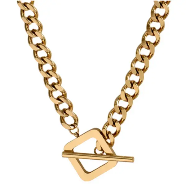 Wholesale PVD Coated 18K Gold Plated Geometric 304 Stainless Steel Hip-Hop Waterproof Non Tarnish 304 Stainless Steel Necklace