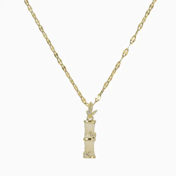 Wholesale PVD Coated Real Gold Plated Bamboo Stainless Steel Chinoiserie Waterproof Non Tarnish Pendant Necklace