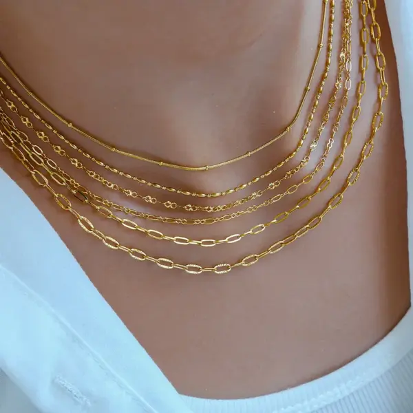 Gold Plated Titanium Steel O-Link Box Chain Side Body Link Bead Necklace Twisted Chain Clavicle Chain Bare Chain Fashion Personality