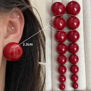 4163-2.2cm Red Bead Stud Earrings