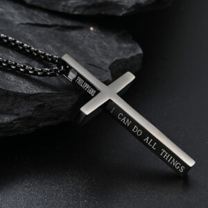 Wholesale Cross-border Amazon Titanium Steel Simple Cross Necklace Neutral Style Gender-free Pendant for Men and Women Woolen Chain Pendant