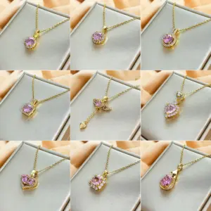 Wholesale Titanium Steel IG Style Geometric Plating Inlay Zircon Pendant Necklace