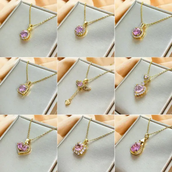 Wholesale Titanium Steel IG Style Geometric Plating Inlay Zircon Pendant Necklace