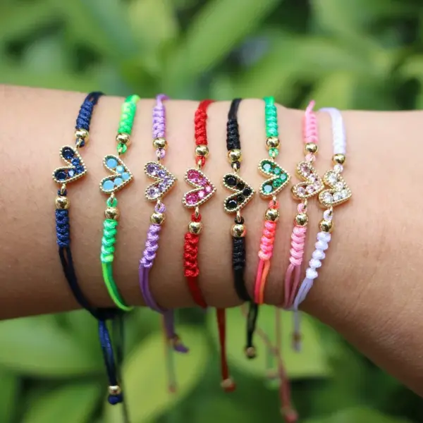 Wholesale Fashion Jewelry Adjustable Micro-set Colored Zircon Heart Copper Bracelet