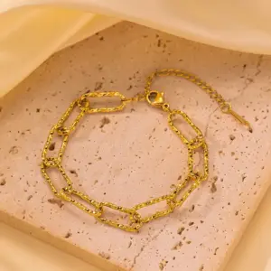 Qye160 Texture Cross Chain Bracelet / Gold