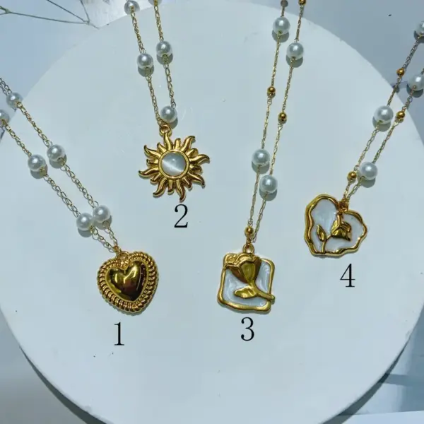 Wholesale Jewelry Cute Basic Sweet Red Heart Rose 304 Stainless Steel Imitation Pearl 18K Gold Plated Enamel Casting Pendant Necklace Cable Chain