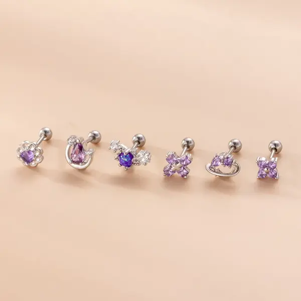 Wholesale 1 Piece Copper Zircon Ear Cartilage Rings & Studs Cross Flower Waterproof Non Tarnish Surgical Steel