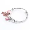 Wholesale Fashion Bear Heart Shape Flower Titanium Steel Plating Rhinestones Bangle