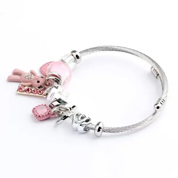 Wholesale Fashion Bear Heart Shape Flower Titanium Steel Plating Rhinestones Bangle